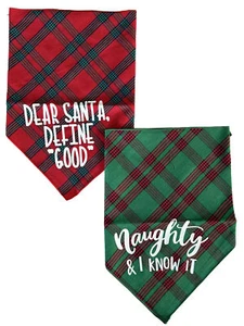 Sciarpa Bandana Cane Natale Lotto di 2 Caro Babbo Natale Definisci Buono Cattivo E Lo So - Foto 1 di 2