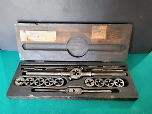 Antique 1912 Patent Greenfield Tap & Die Set Mass , Original Wood Box - Picture 1 of 15