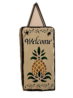 Letrero de bienvenida Swingers arte sobre azulejo firmado Bock 12”x6” piña invertida Foto 1 de 4