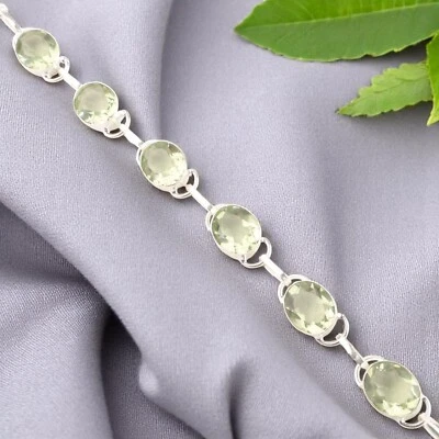 Pulsera hecha a mano para mujer 8" con piedras preciosas de amatista verde joyería de plata de ley 925 Foto 1 de 4