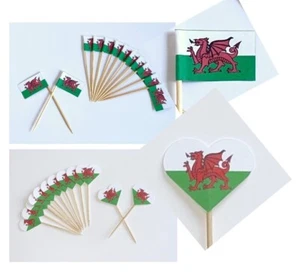 Welsh Cupcake Topper Flaggen & Herzen Davidstag Feier - Bild 1 von 6