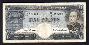 Australia R-49..  (1954) Five Pounds - Coombs/Wilson.. Commonwealth.. VF - Imagen 1 de 2