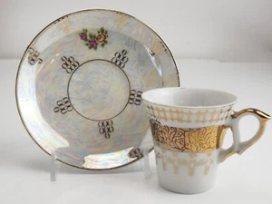 Vintage Wales Tea Cup & Saucer Made in Japan Opalescent with Gold Accents - Picture 1 of 4