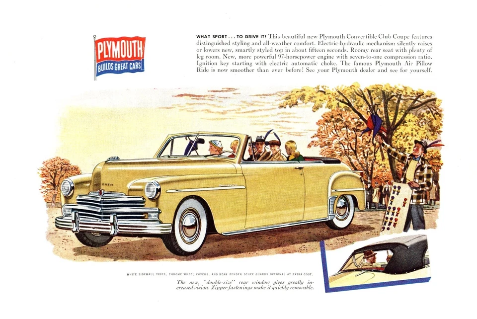 Plymouth 1950 convertible Club cupé amarillo 1949 anuncio impreso 6,75"w x 10"t Foto 1 de 1