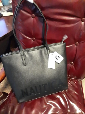 NWT Nautica Black Aniston Tote Bag Saffiano w/ Pockets MSRP $120.00 - Image 1 of 4