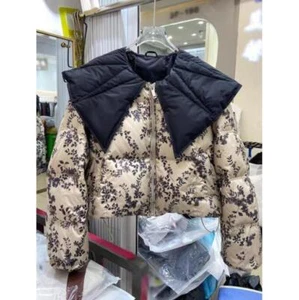 Women's 2024 Fashion Floral Doll Collar Down Feather Warm Puffer Jacket Coat  - Picture 1 of 6