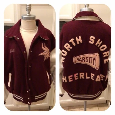 Vintage, Gorge, maroon Varsity Cheerleader Letterman, North Shore Jacket, Size L - Image 1 of 4