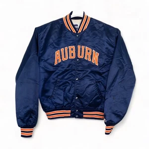Vintage Auburn University Tigers Satin Starter Jacket Retro Blue Bomber 80s XL - Picture 1 of 11