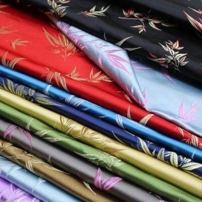 Kunstseide Satin Stoff Handwerk Brokat Damast Bestickt Bambus Retro 75 100cm - Bild 1 von 4