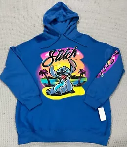Disney Stitch Hoodie From Lilo & Stitch Blue Airbrush Sweatshirt NWT Size XL - Picture 1 of 15