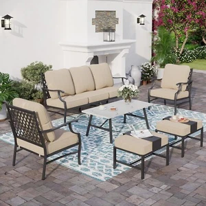 6 Pcs Outdoor Patio Furniture Set Sectional Sofa Conversation Set w/Coffee Table - Picture 1 of 9