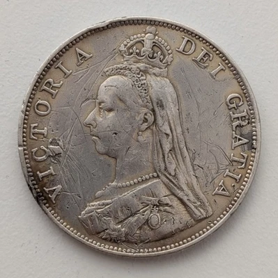 Florín doble Reino Unido 1887 Victoria plata .925 Foto 1 de 2