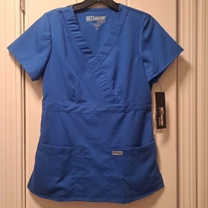 Grey's Anatomy Scrub Top Womens Size XS 3 Pocket Mock Wrap New Royal Blue 415308 - Picture 1 of 13