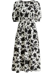 Kleid mit süßen Puffärmel Gr. 48 Creme Schwarz Floral Damenkleid Midikleid Neu* - Bild 1 von 1