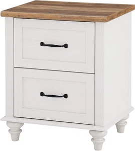 Bedside Table Ample Storage Space, Wood Nightstand with 2 Drawers, Antique White - Picture 1 of 7