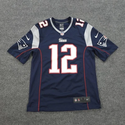 Camiseta de los New England Patriots para hombre pequeña azul NFL fútbol Tom Brady 12 Nike Foto 1 de 4