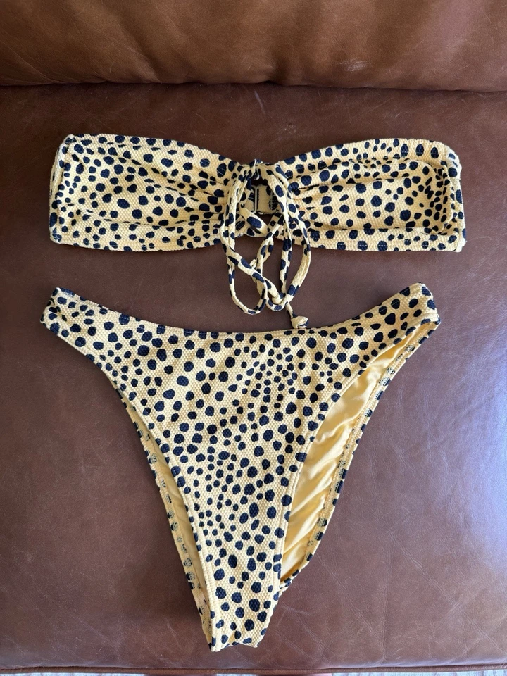 Billabong Cheetah Print Yellow High Waisted Bikini Black & Yellow Hawaii Surf - Image 1 of 4