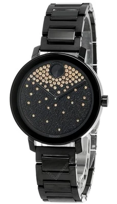 Movado Womens Bold Evolution Watch Crystal Waterfall Black Dial 3600707 NWT $850 - Image 1 of 4