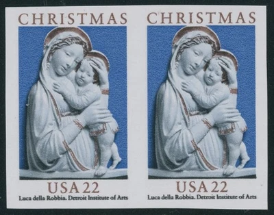 1985, USA CHRISTMAS-MADONNA AND CHILD, 22C, IMPERFORATE PAIR, NH SC.#2165a - Image 1 of 2