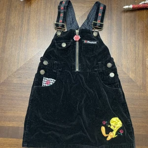 vintage 90s tweety bird velour Overall Dress skirt 4T 5T looney tunes retro - Picture 1 of 13