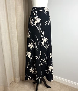 Cue Black Floral Wide Leg Pants Size 14 L Corporate Elevated Trousers Work - Picture 1 of 15