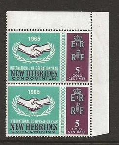NEW HEBRIDES,1965 INTERNATIONAL CO-OPERATION YEAR 5c WITH FLAW R 2/5 SPOT IN E - Picture 1 of 1