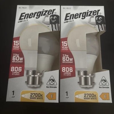 Energizer LED GLS B22 Bulbs (BC) 806lm 7.3W 6,500K (Daylight), S9421, Pack of 2 - Image 1 of 3