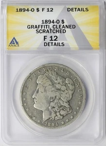 1894-O $1 Morgan Dollar ANACS F12 Details Graffiti, Cleaned & Scratched - Picture 1 of 4