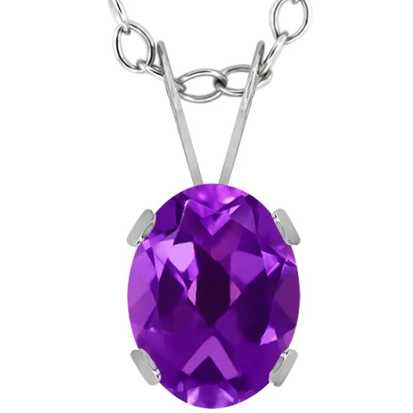 Colgante de oro blanco de 14K amatista púrpura ovalado de 1,10 quilates Foto 1 de 1