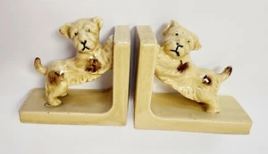 Vtg Dog Bookends Cairin Terrier Wire Haired Mix Jumping L Shaped Japan - Picture 1 of 12