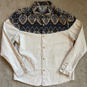 West Street Haku Shirt Mens XL Tan Western Floral Linen Woven Cowboy Ranch Aztec - Picture 1 of 7