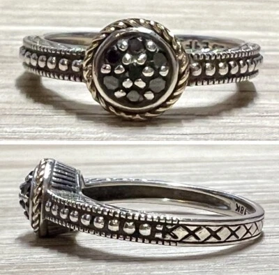 Anillo de diamantes negros de plata esterlina y oro de 18 quilates EFFY de diseñador vintage, talla 6,75 Foto 1 de 4