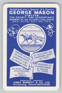 Vtg George Mason Limited Card Swap Single Playing Advertising Horse Racing - Picture 1 of 2