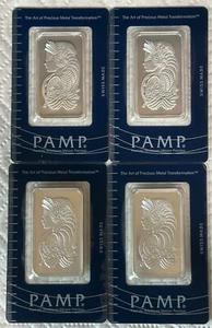 Lot of 4 - 1 OZ SILVER BAR PAMP LADY FORTUNA .999 FINE CARDED SEALED SUISSE - Picture 1 of 2