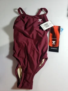  Girls TYR Size 22 Solid Diamondfit Burgundy Swimsuit # DSOL1Y - Picture 1 of 4