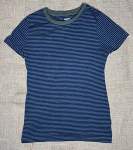 Navy Blue Olive Green Striped Tee Shirt Juniors Small Norm Goblin Core Grunge - Picture 1 of 6
