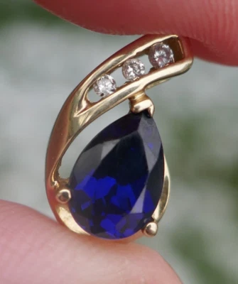 Vintage 10k Yellow Gold Sapphire & Diamond Accent Pendant - Image 1 of 4