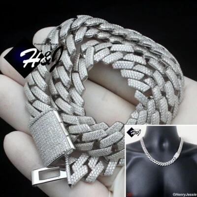 COLLAR CUBANO MIAMI 20" PLATA ESTERLINA 925 SÓLIDA 12 MM CIRCONITA HELADA COMPLETA*SN20 Foto 1 de 4