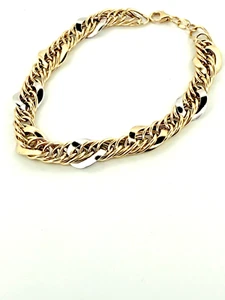 Beautiful 14K Real Gold Two-Tone Yellow White Bracelet 7.25" - Picture 1 of 7
