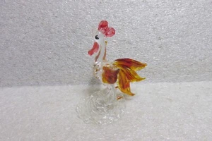 HAND BLOWN MULTICOLORED GLASS ROOSTER FIGURINE - Picture 1 of 2