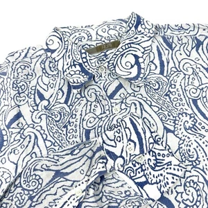 Raffi Shirt Mens Blue Paisley 100 % Linen Pure Uomo Long Sleeve Button Up L/52 - Picture 1 of 9