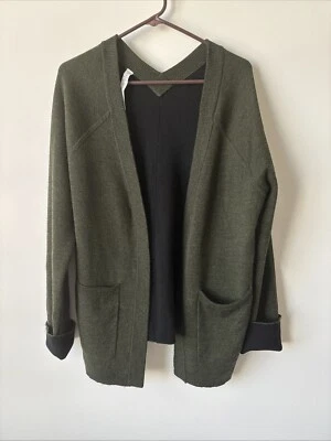 Cárdigan suéter para mujer Lululemon verde oliva talla 10 lana merino de gran tamaño abierto Foto 1 de 4