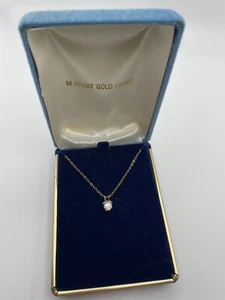 Vintage 1/20 14K Yellow Gold Filled 18" Chain 1 Carat CZ Pendant New Old Stock - Picture 1 of 4