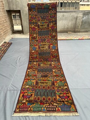 Vintage Afghan War Runner Rug 2'8 x 9'3 ft – Baluchi Handmade Tribal Wool Carpet - Image 1 of 4