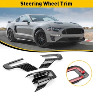 Interior Steering Wheel Cover Trim For 2015-2022 Ford Mustang Carbon Fiber Black - Picture 1 of 12