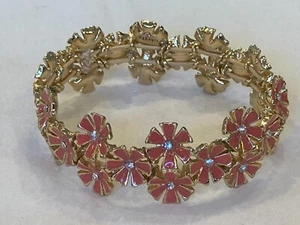 Vintage Napier Armreif Armband - rosa Blumen mit Strass 70er Jahre - Bild 1 von 8