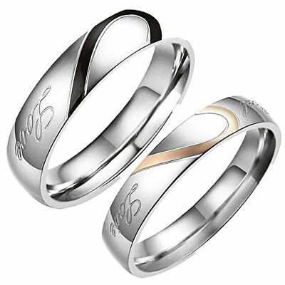 Men Women His&Hers Heart Real Love Couple Matching Promise Ring Wedding Band - Image 1 of 4