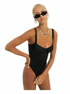 DANIELLE BERNSTEIN Womens black thong Scoop Neckline Body Con Bodysuit 8 - Picture 1 of 2
