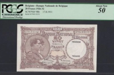 BELGIUM • 20 Francs •17/8/1931 • AUNC • PCGS 50 washed - Image 1 of 2