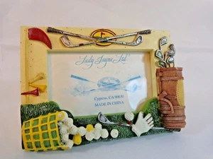 Golf Theme Picture Frame Holds 2.5" x 3.5" Photo Yellow Green Resin Lady Jayne - Picture 1 of 4